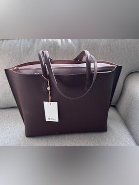 Quince Italian Leather Triple Compartment Tote Dark Brown NWT